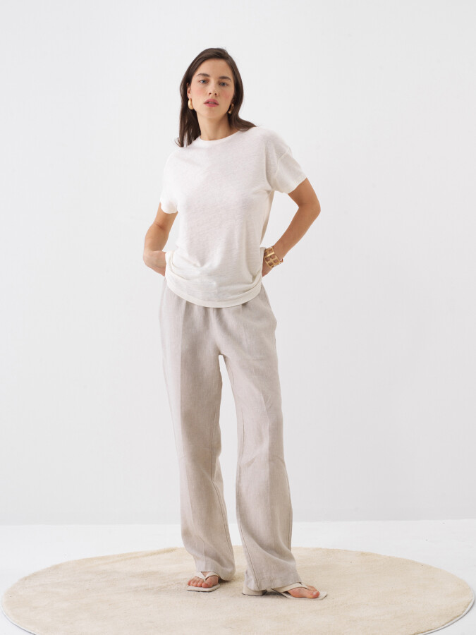 Naturel Keten Karışımlı Oversize Tişört (1)