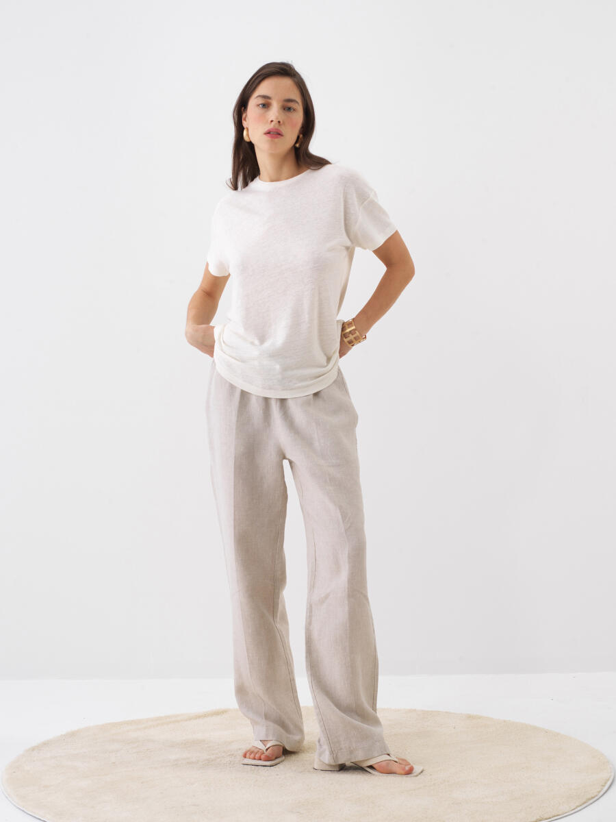 Naturel Keten Karışımlı Oversize Tişört - 2