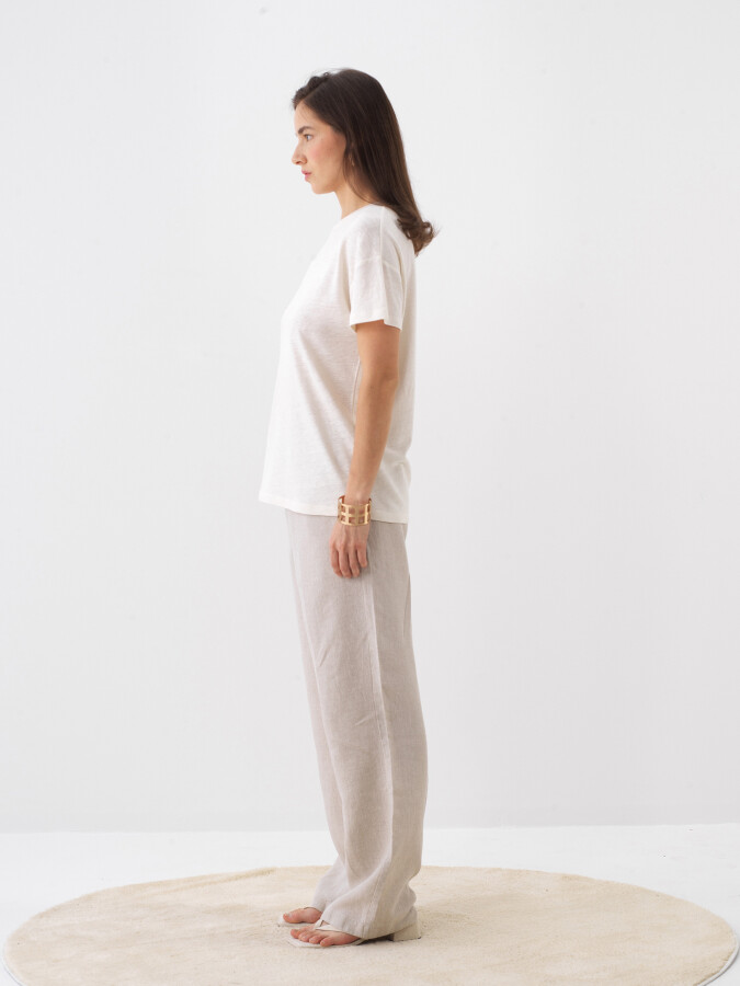 Naturel Keten Karışımlı Oversize Tişört - 3
