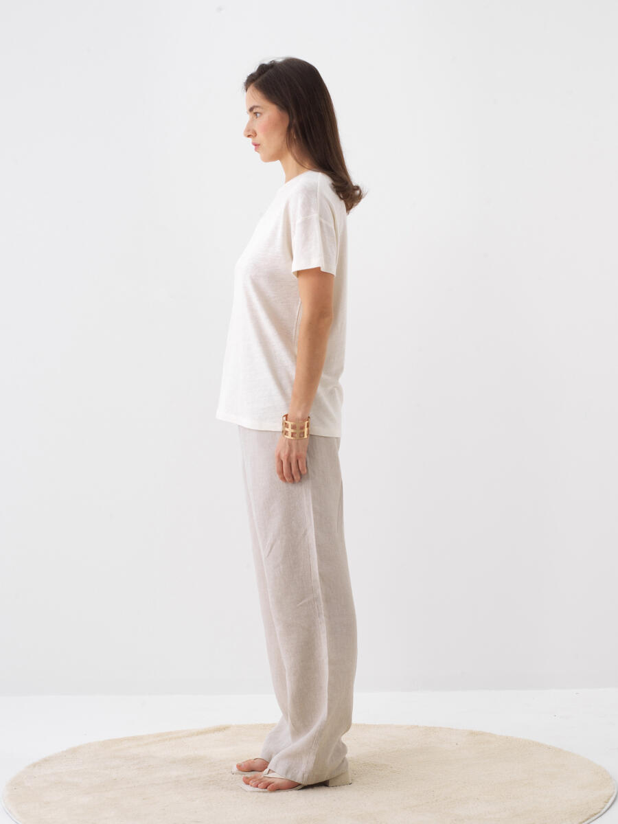Naturel Keten Karışımlı Oversize Tişört - 3