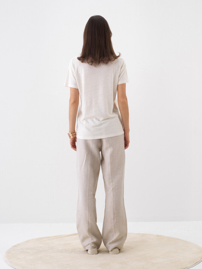 Naturel Keten Karışımlı Oversize Tişört - 5