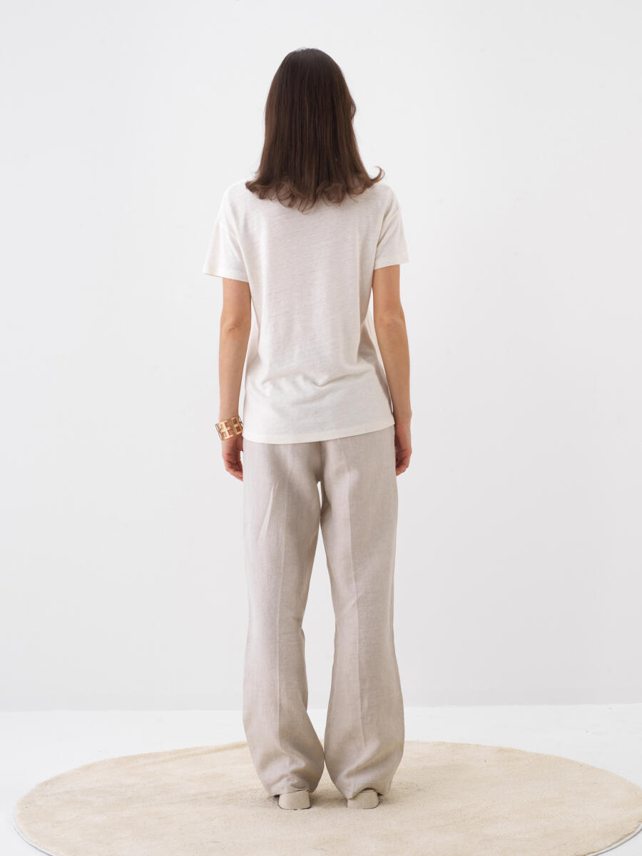 Naturel Keten Karışımlı Oversize Tişört - 5
