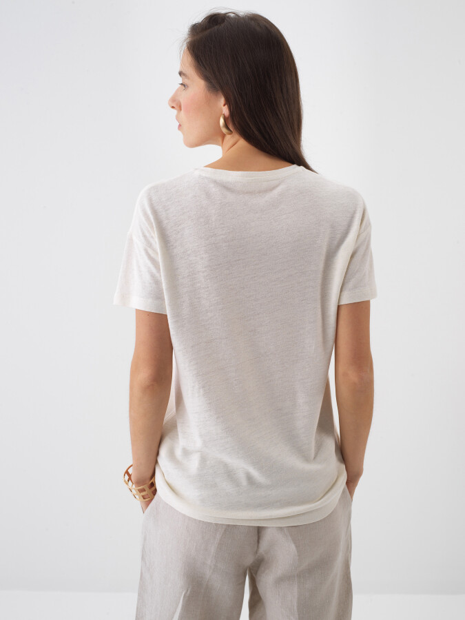 Naturel Keten Karışımlı Oversize Tişört - 4