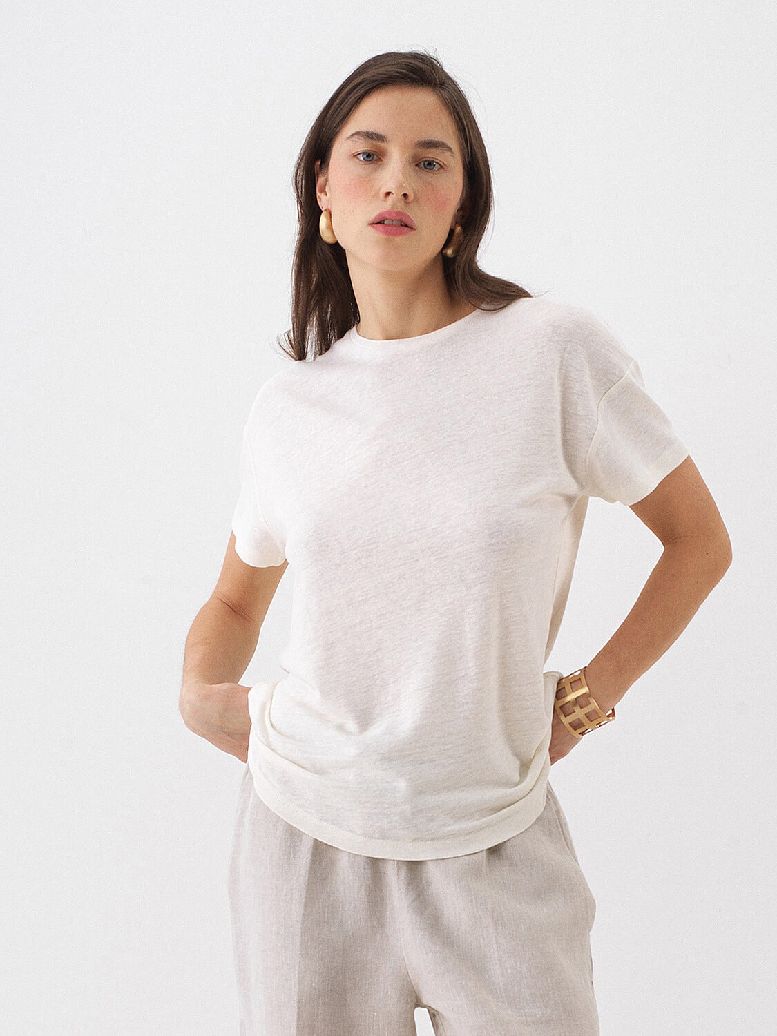 Naturel Keten Karışımlı Oversize Tişört