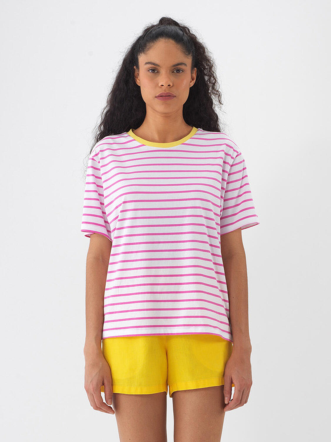 Pembe Pamuk Dokulu Oversize Tişört - 2