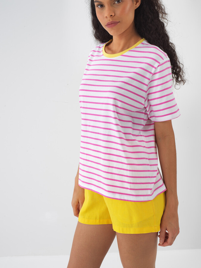 Pembe Pamuk Dokulu Oversize Tişört - 3