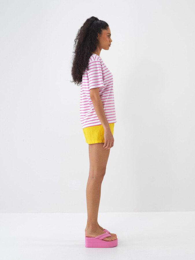 Pembe Pamuk Dokulu Oversize Tişört - 4