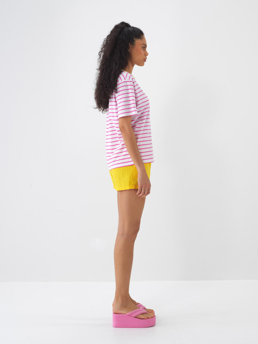 Pembe Pamuk Dokulu Oversize Tişört - 4