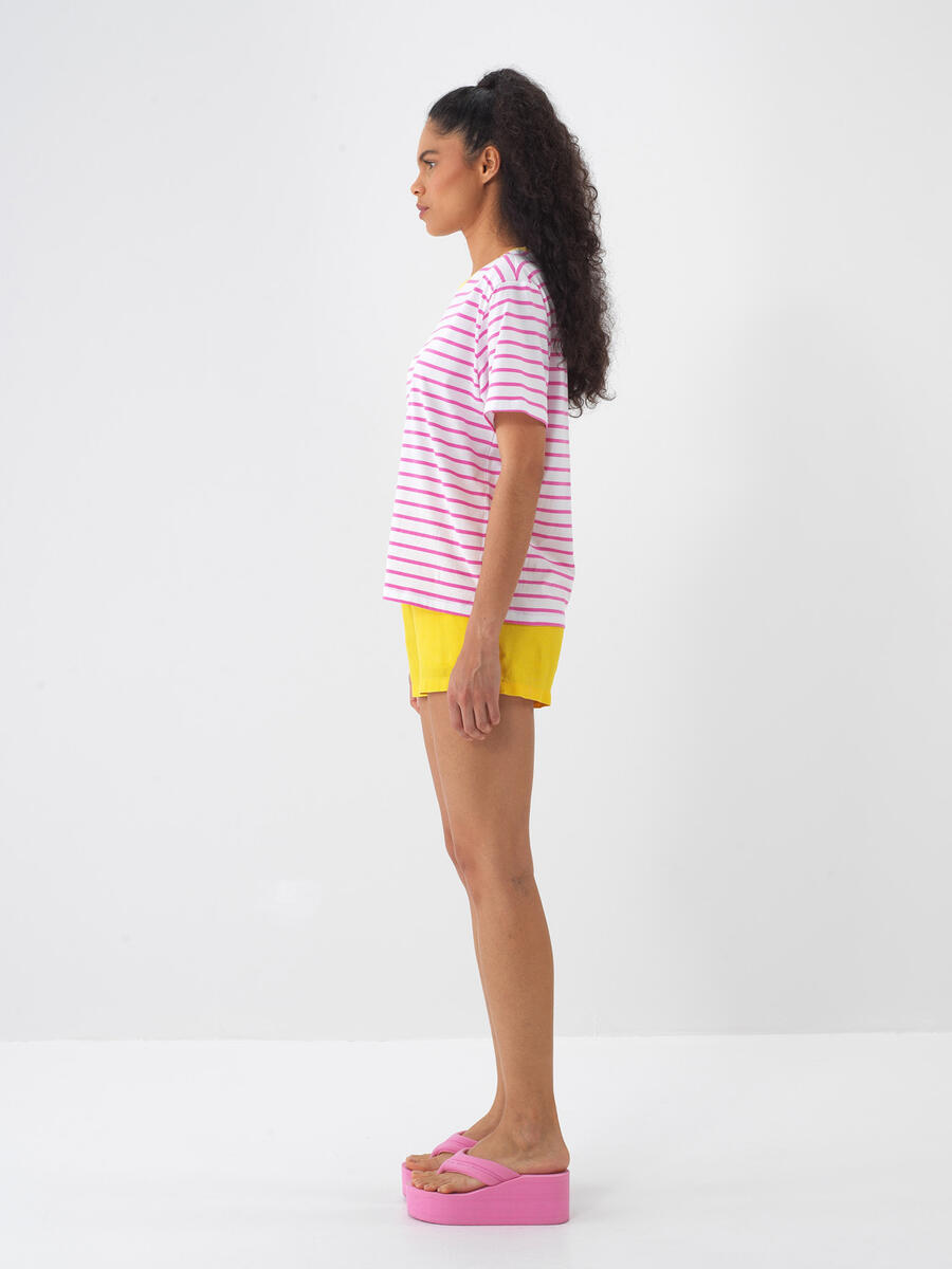 Pembe Pamuk Dokulu Oversize Tişört - 5