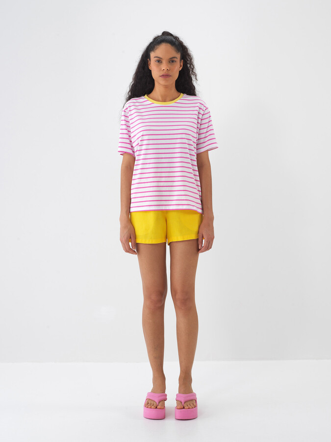 Pembe Pamuk Dokulu Oversize Tişört - 1