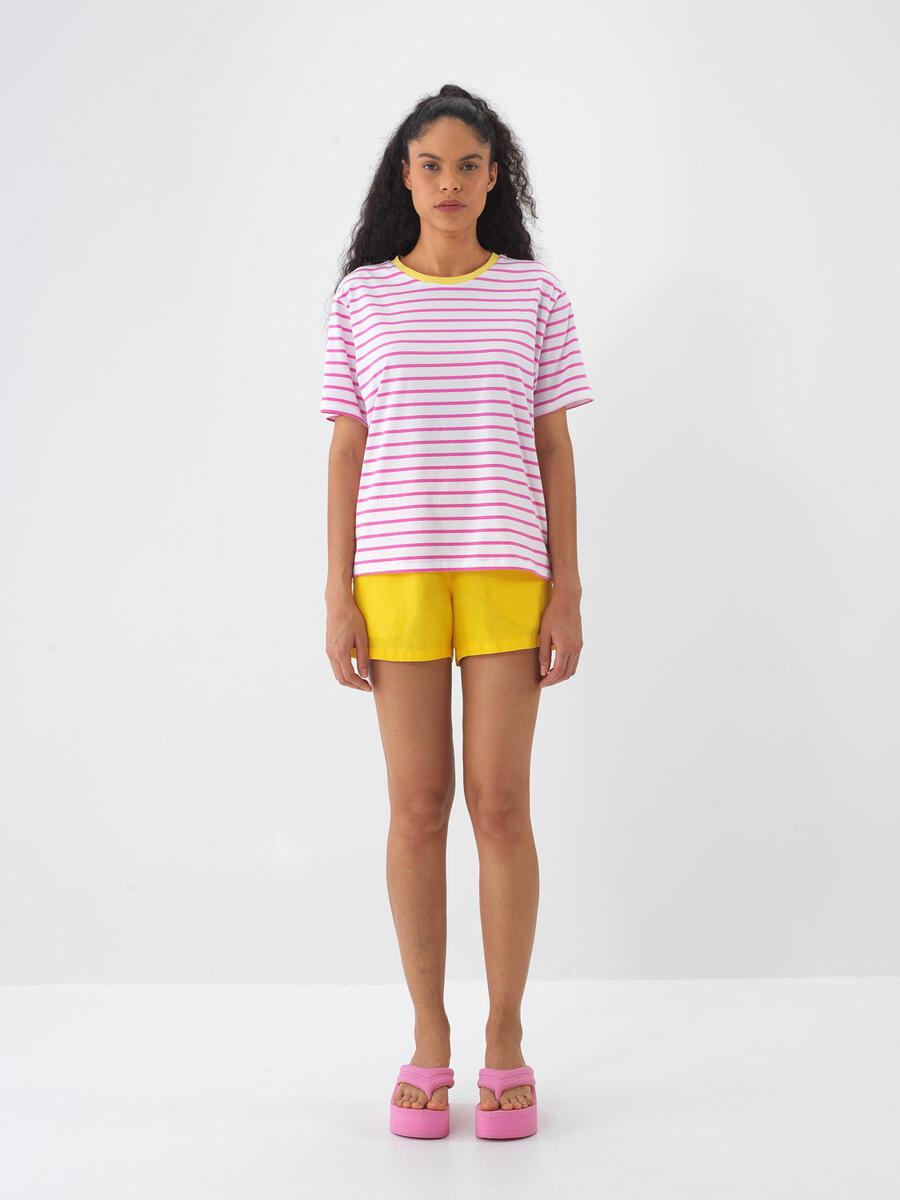Pembe Pamuk Dokulu Oversize Tişört - 1