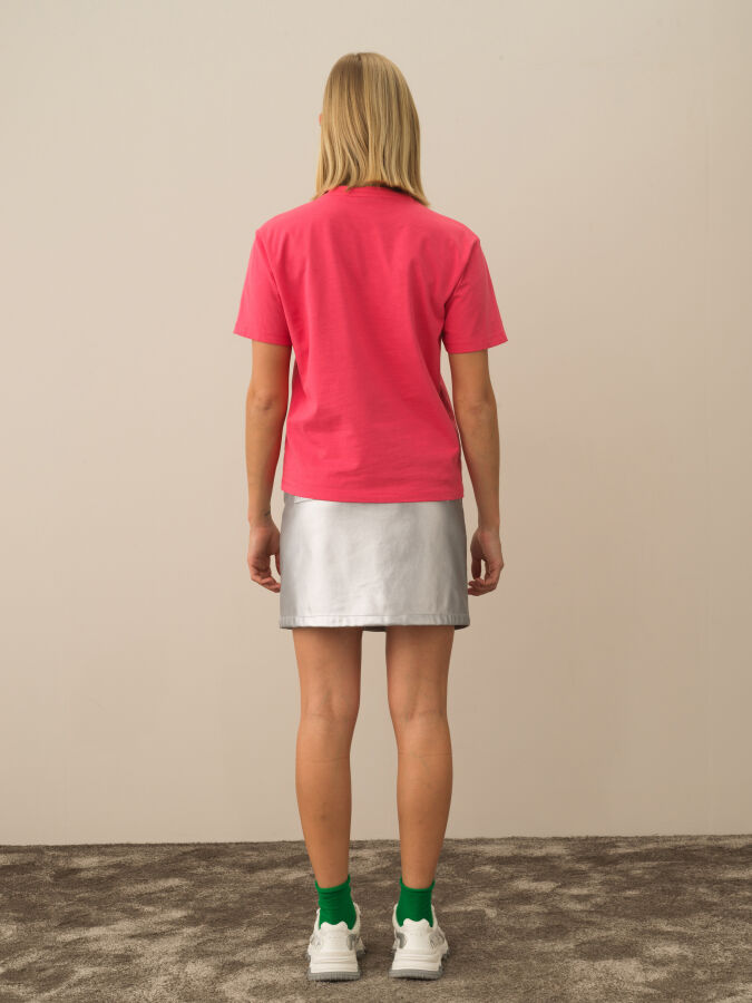 Pembe Pamuk Dokulu Oversize Tişört - Xint