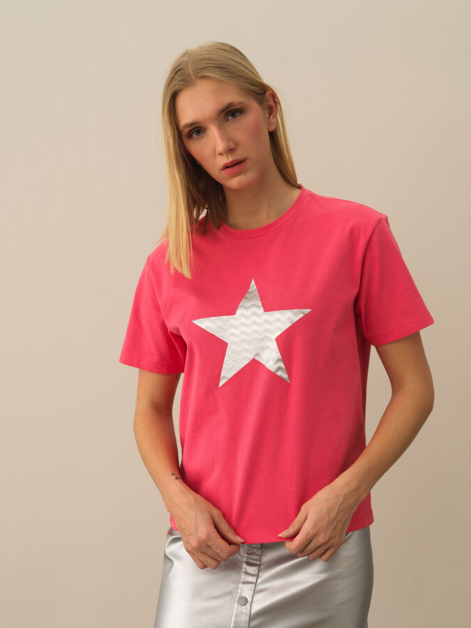 Pembe Pamuk Dokulu Oversize Tişört - Xint