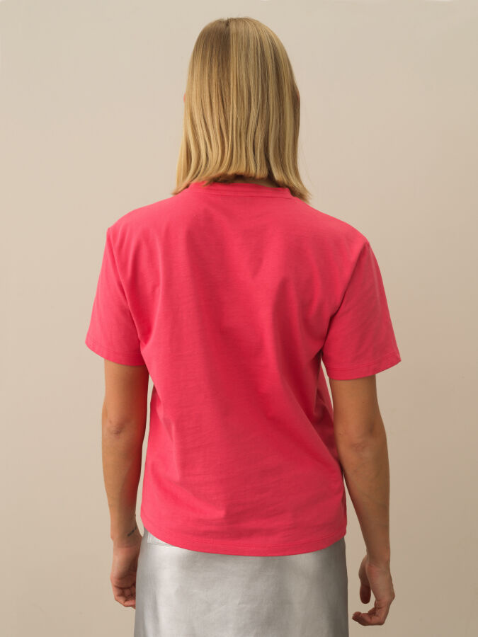 Pembe Pamuk Dokulu Oversize Tişört - Xint