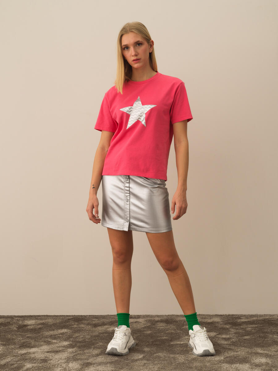 Pembe Pamuk Dokulu Oversize Tişört - 2