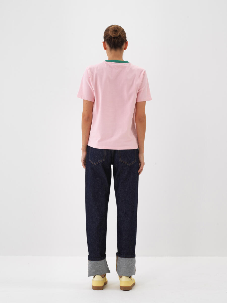 Pembe Pamuk Dokulu Regular Fit Tişört - 4