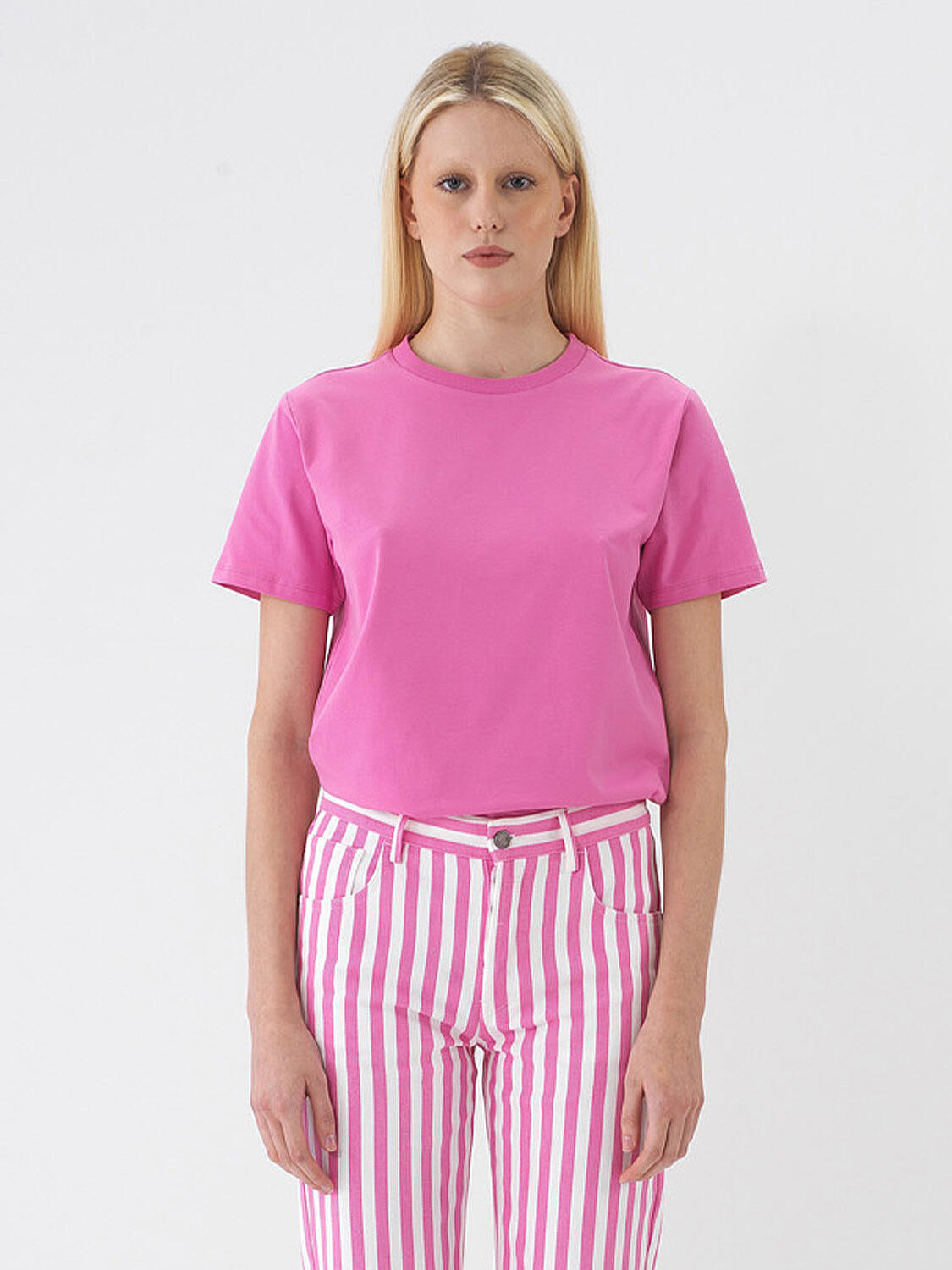 Pembe Pamuk Dokulu Regular Fit Tişört - 3