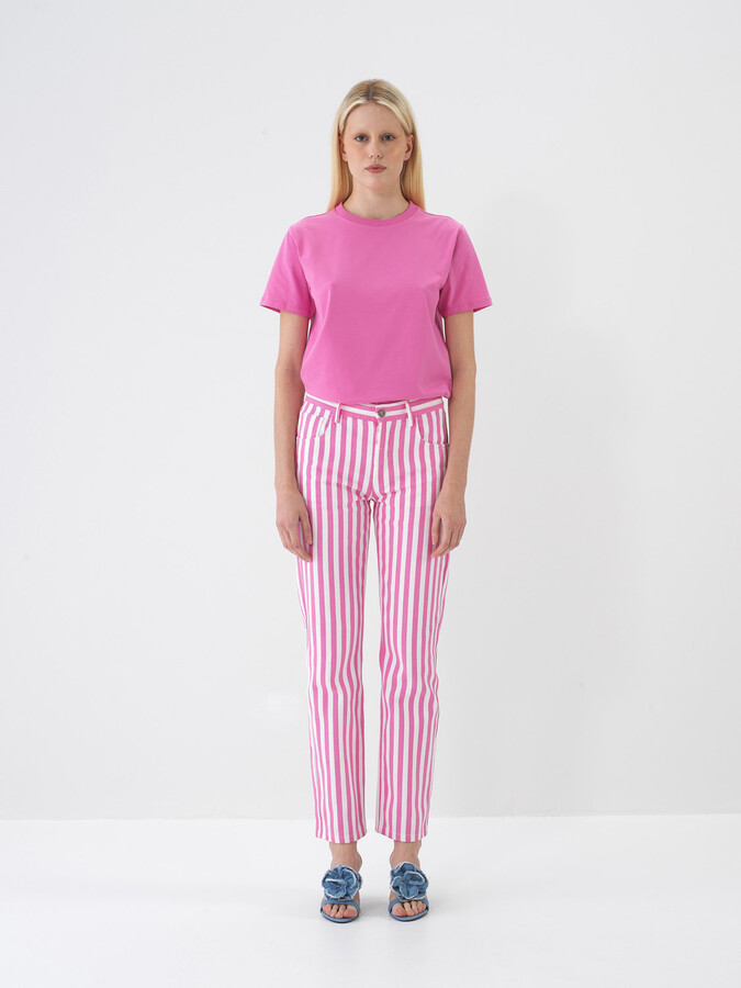 Pembe Pamuk Dokulu Regular Fit Tişört (1)