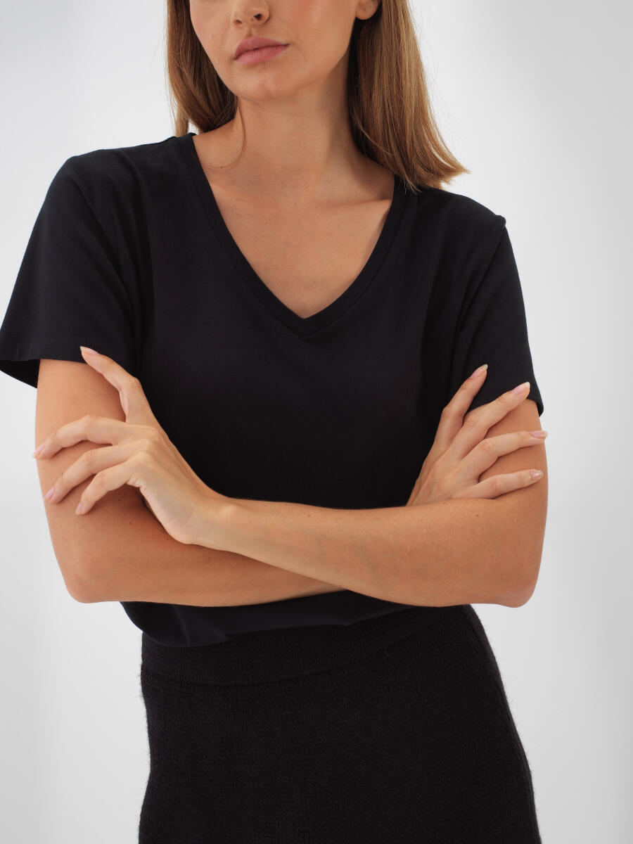 Siyah Modal Dokulu Regular Fit Tişört - 2