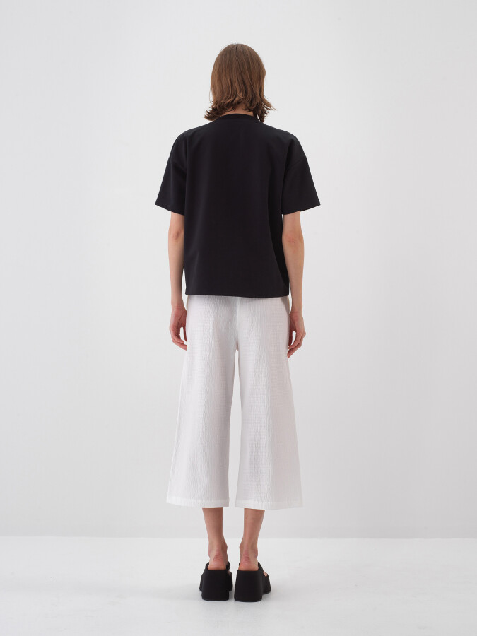 Siyah Pamuk Dokulu Oversize Tişört - 5