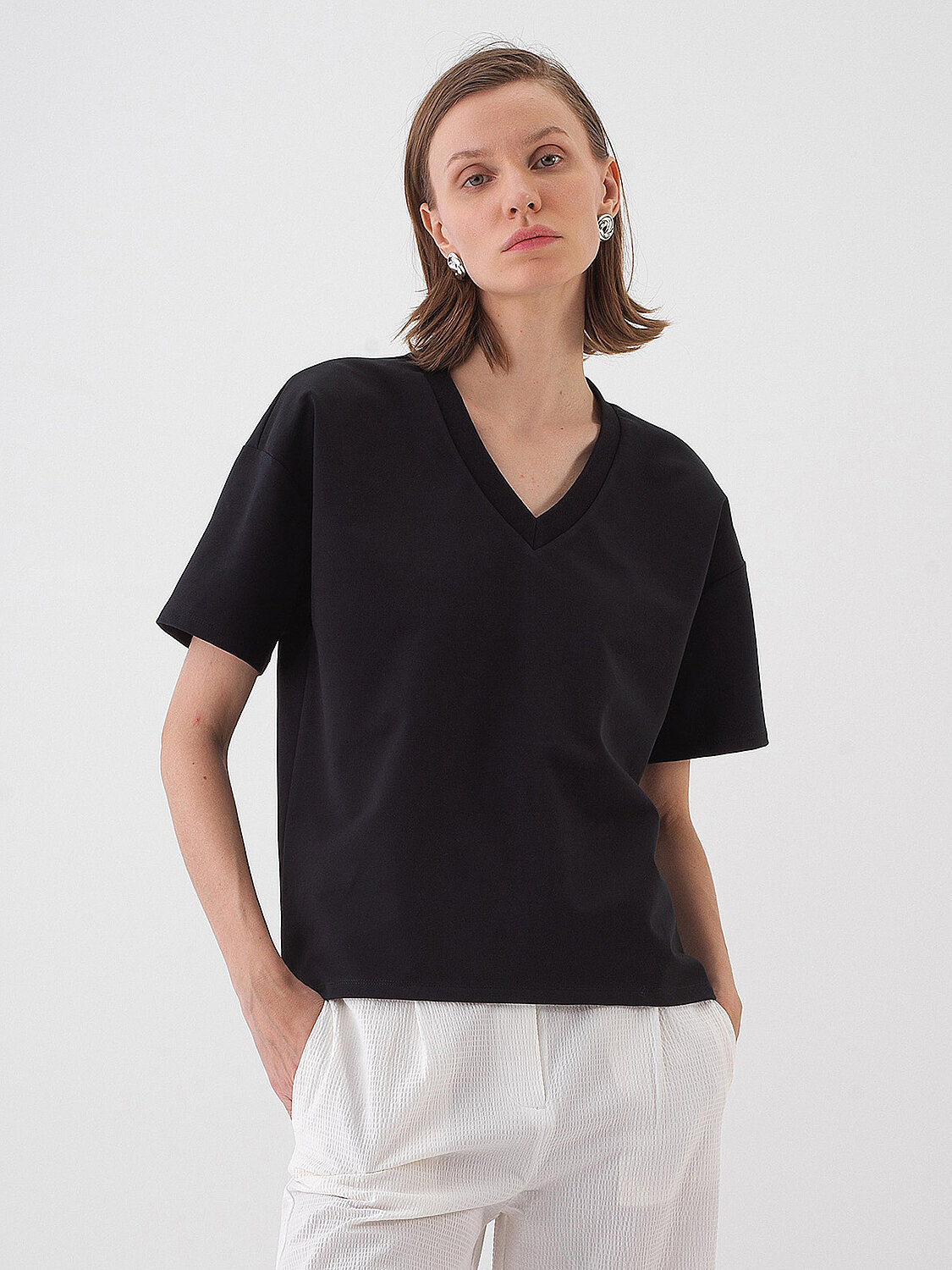 Siyah Pamuk Dokulu Oversize Tişört