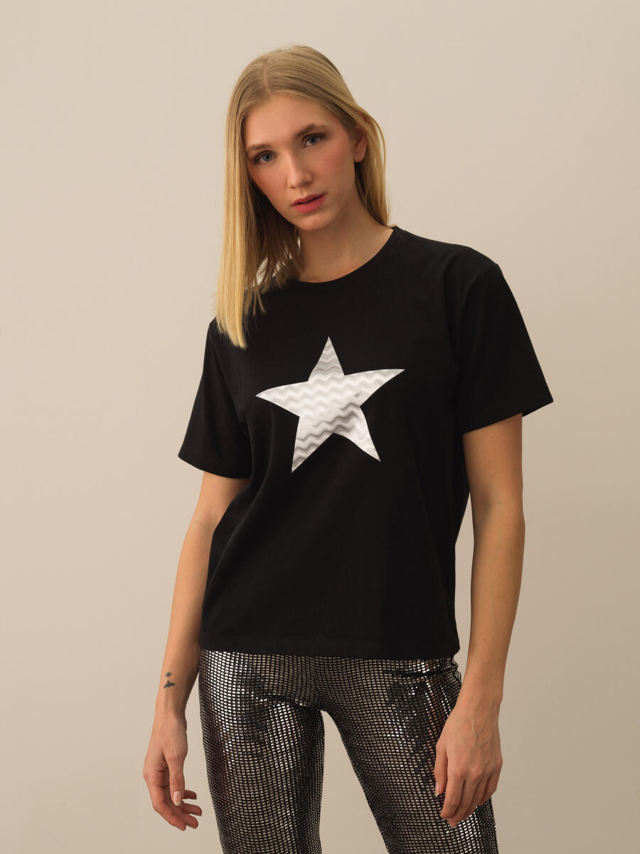 Siyah Pamuk Dokulu Oversize Tişört