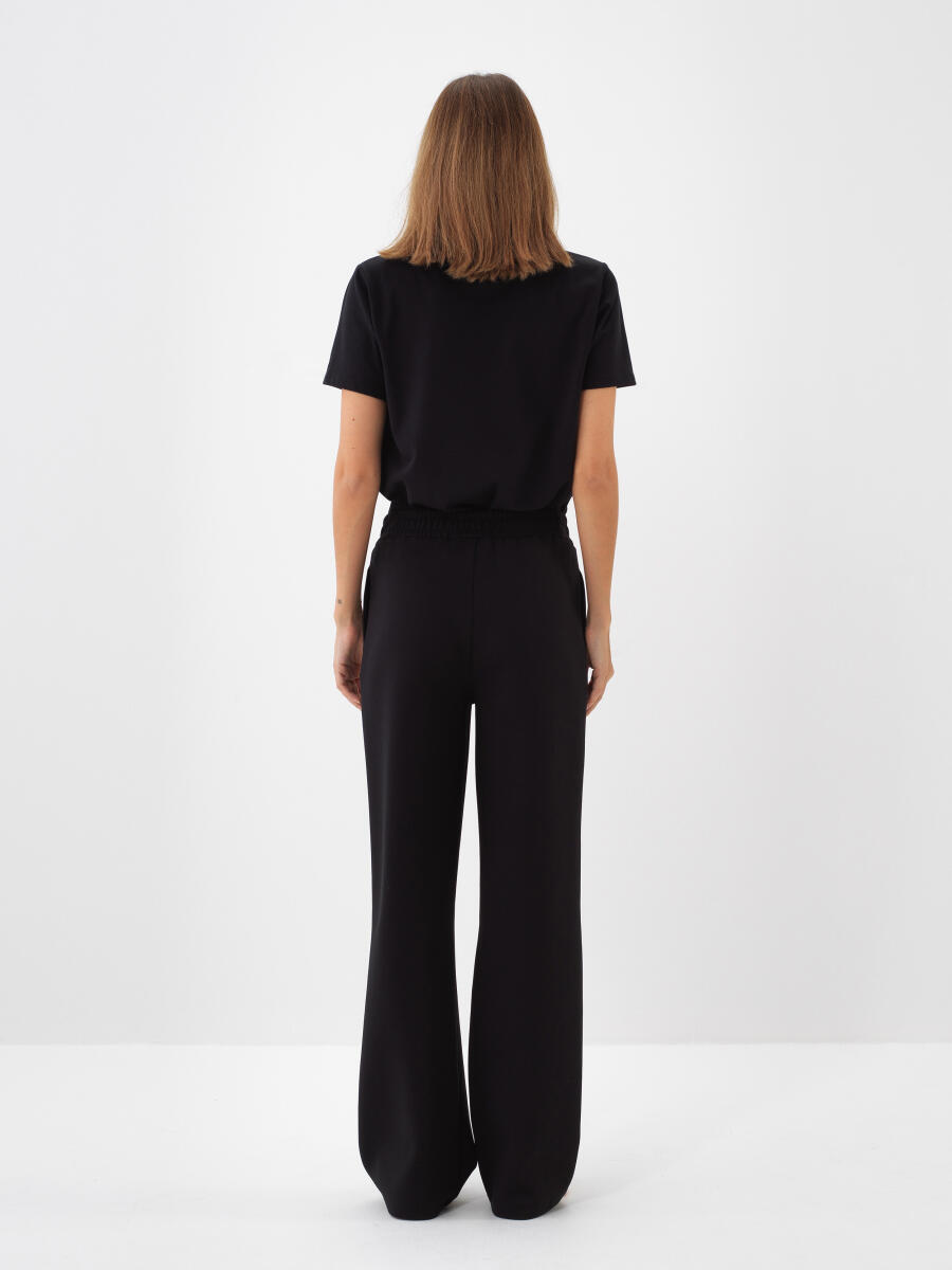 Siyah Pamuk Dokulu Regular Fit Tişört - 4