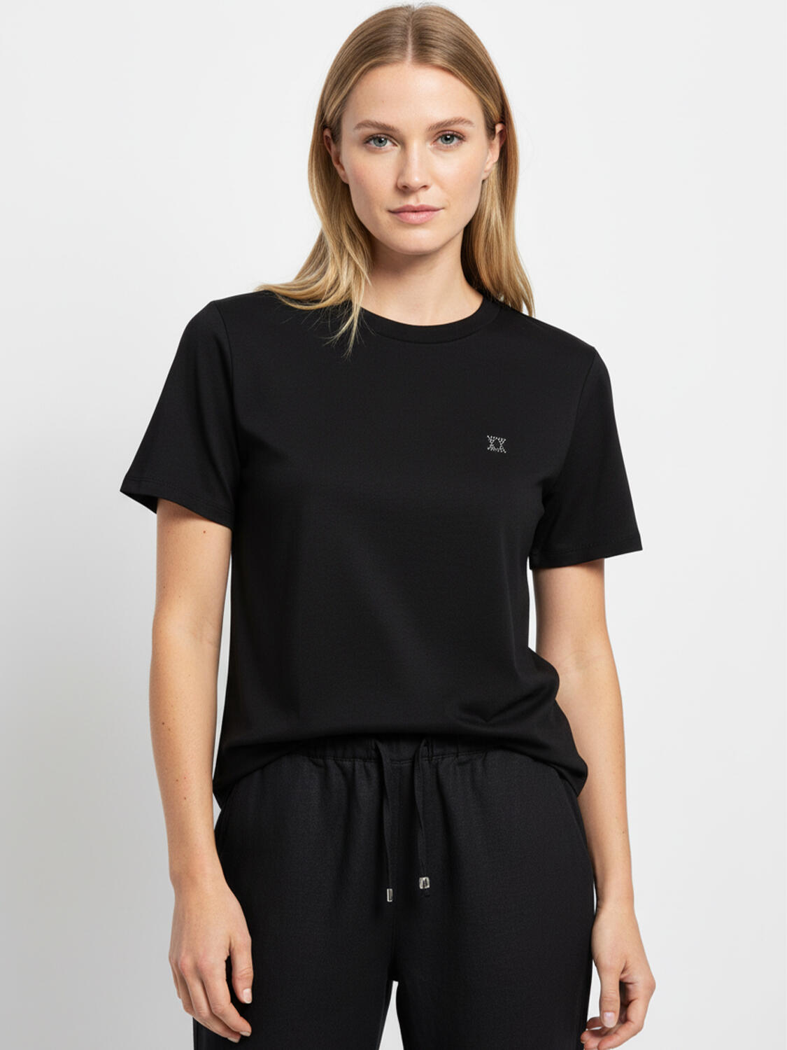 Siyah Pamuk Dokulu Regular Fit Tişört - 1