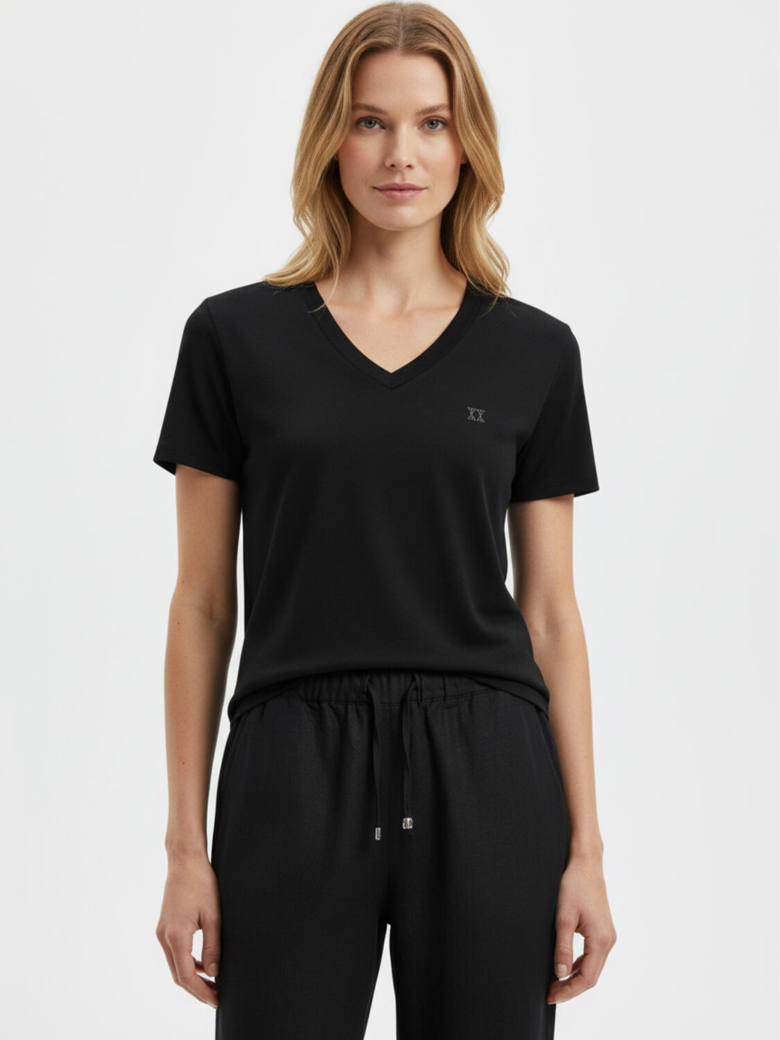 Siyah Pamuk Dokulu Regular Fit Tişört - 1