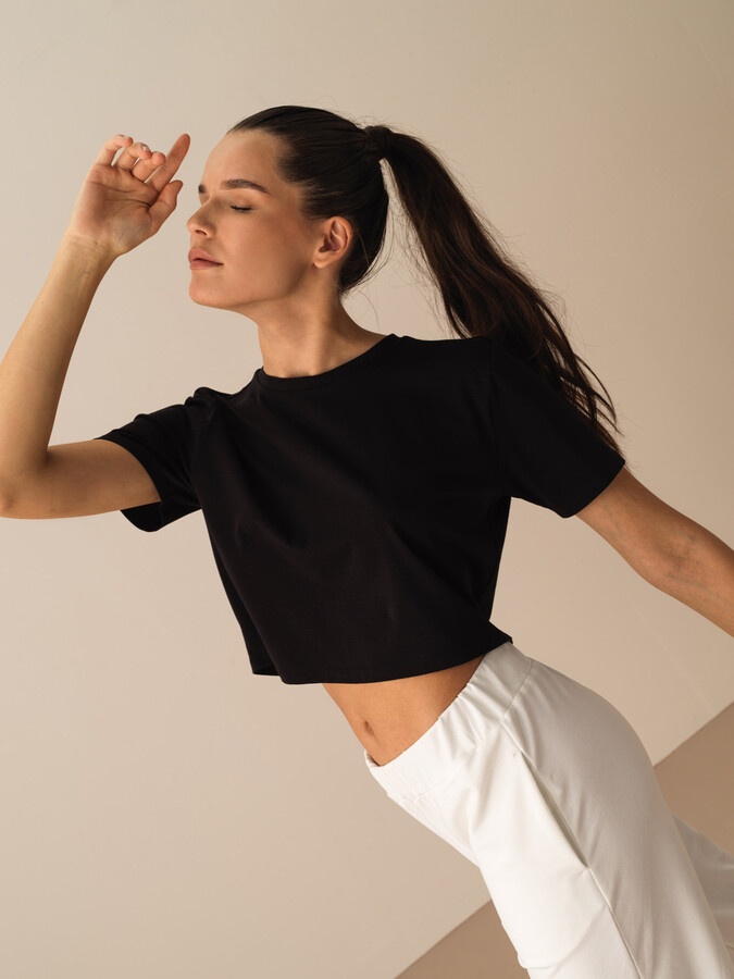 Siyah Pamuk Dokulu Regular Fit Tişört - 1