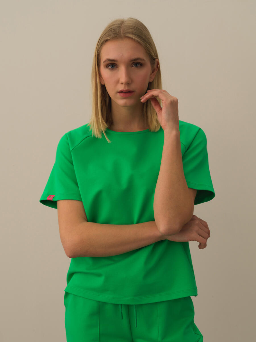 Yeşil Pamuk Dokulu Oversize Tişört