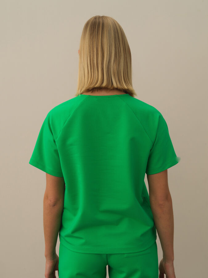 Yeşil Pamuk Dokulu Oversize Tişört - Xint