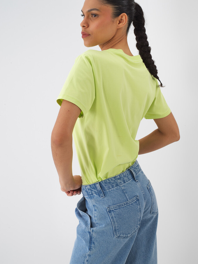 Yeşil Pamuk Dokulu Regular Fit Tişört - 3