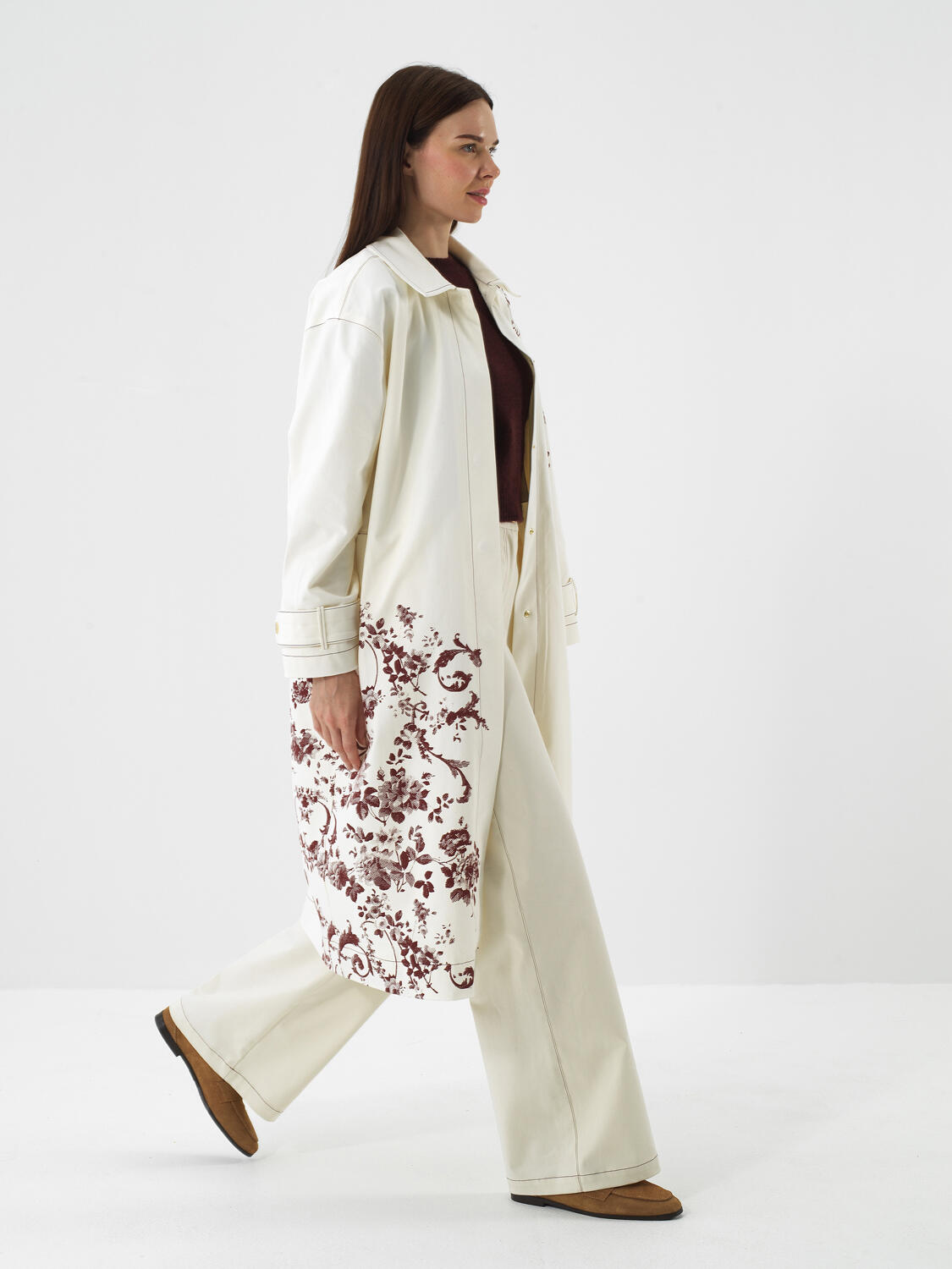 Ekru Modal Dokulu Oversize Trençkot - 4