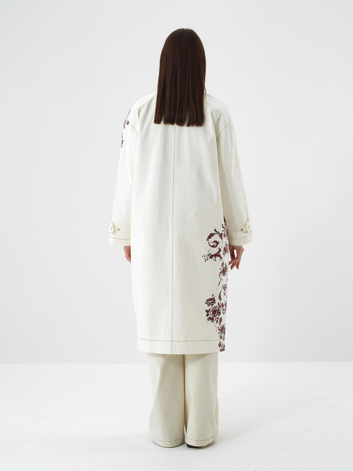 Ekru Modal Dokulu Oversize Trençkot - 5