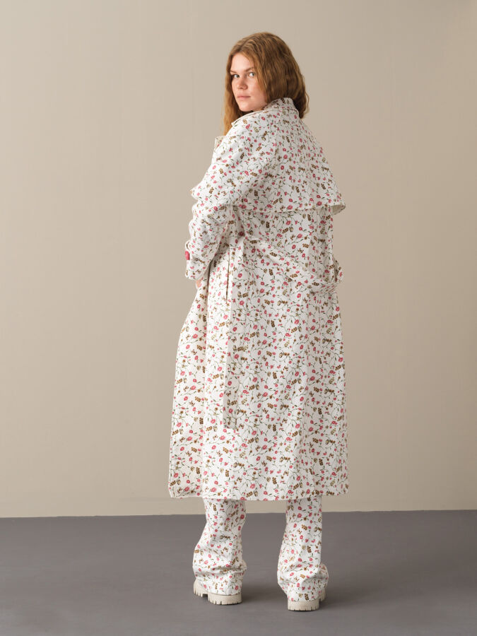 Pembe Pamuk Dokulu Pamuklu Oversize Trençkot - Xint