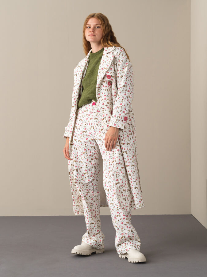 Pembe Pamuk Dokulu Pamuklu Oversize Trençkot - Xint