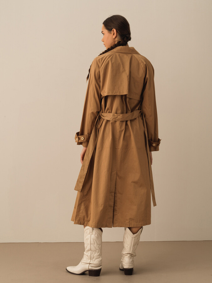 Taş Rengi Pamuk Dokulu Oversize Trençkot (4)