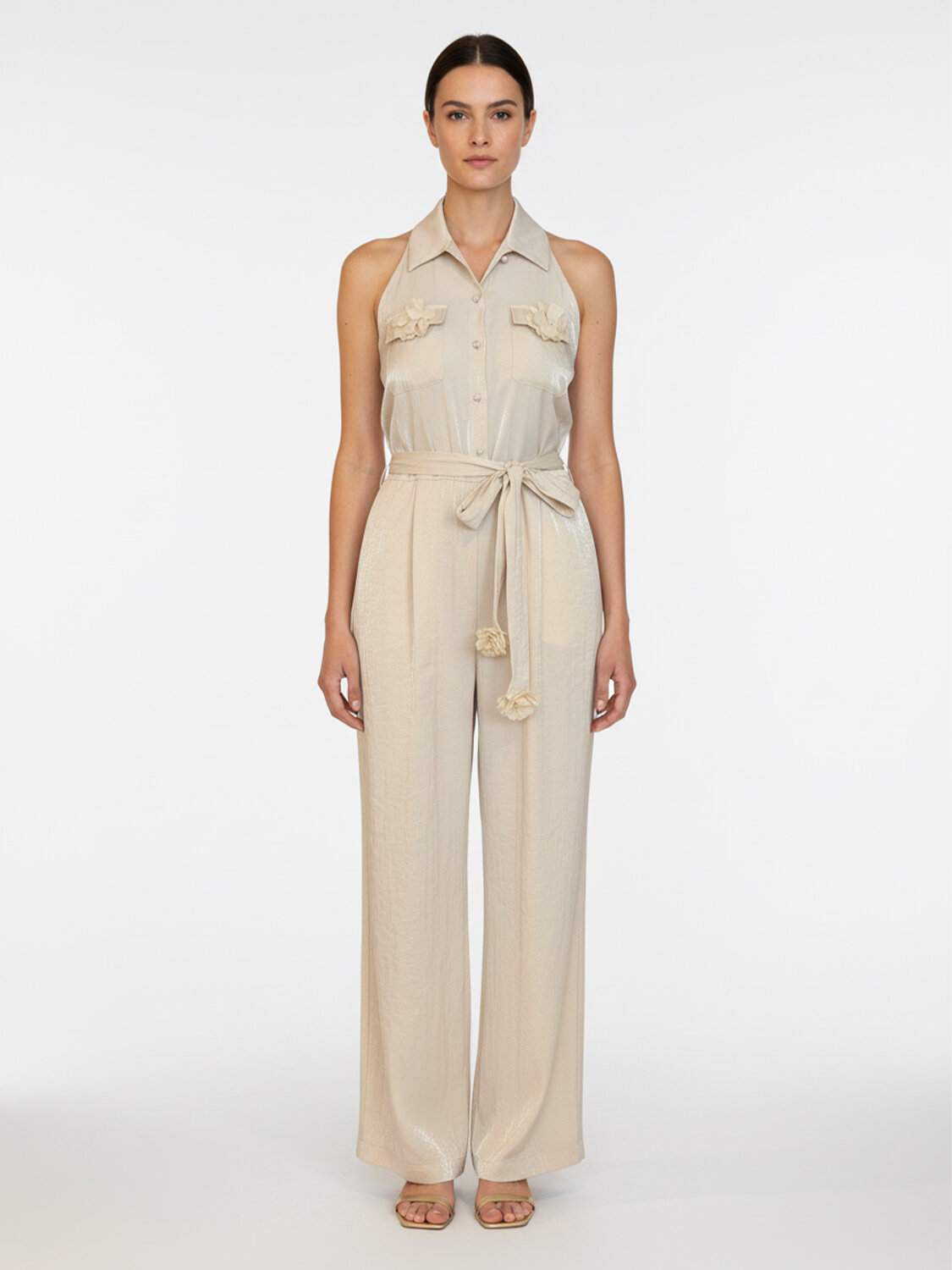 Bej Formunu Koruyan Oversize Tulum