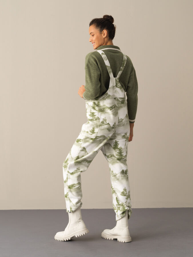 Yeşil Formunu Koruyan Regular Fit Polar Salopet - Xint