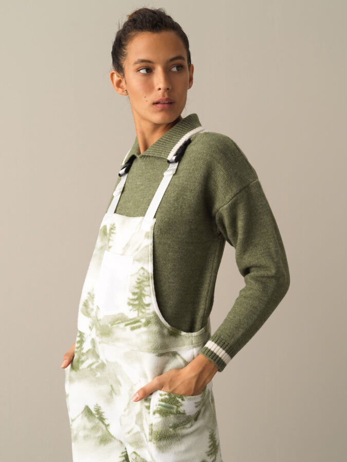 Yeşil Formunu Koruyan Regular Fit Polar Salopet - Xint