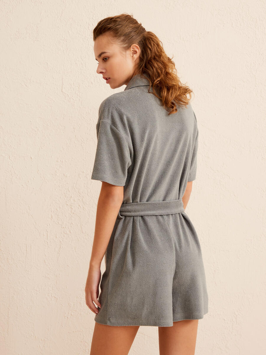 Gri Regular Fit Pamuklu Havlu Tulum - 5