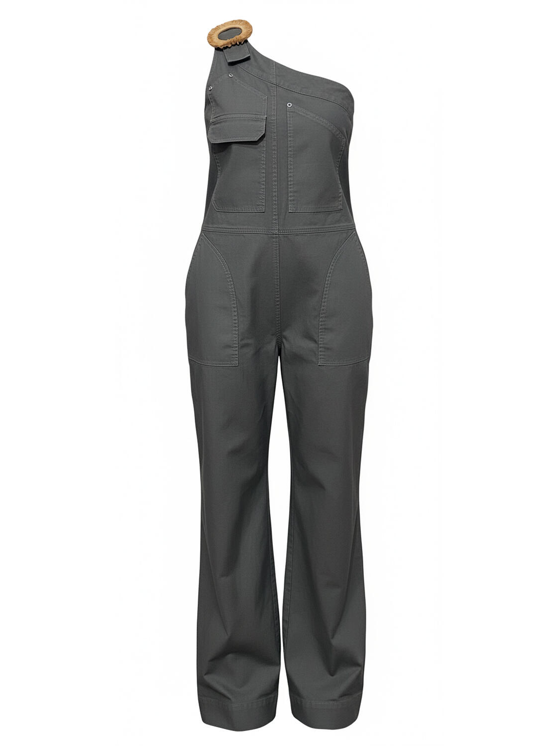 Haki Keten Karışımlı Oversize Tulum - 4