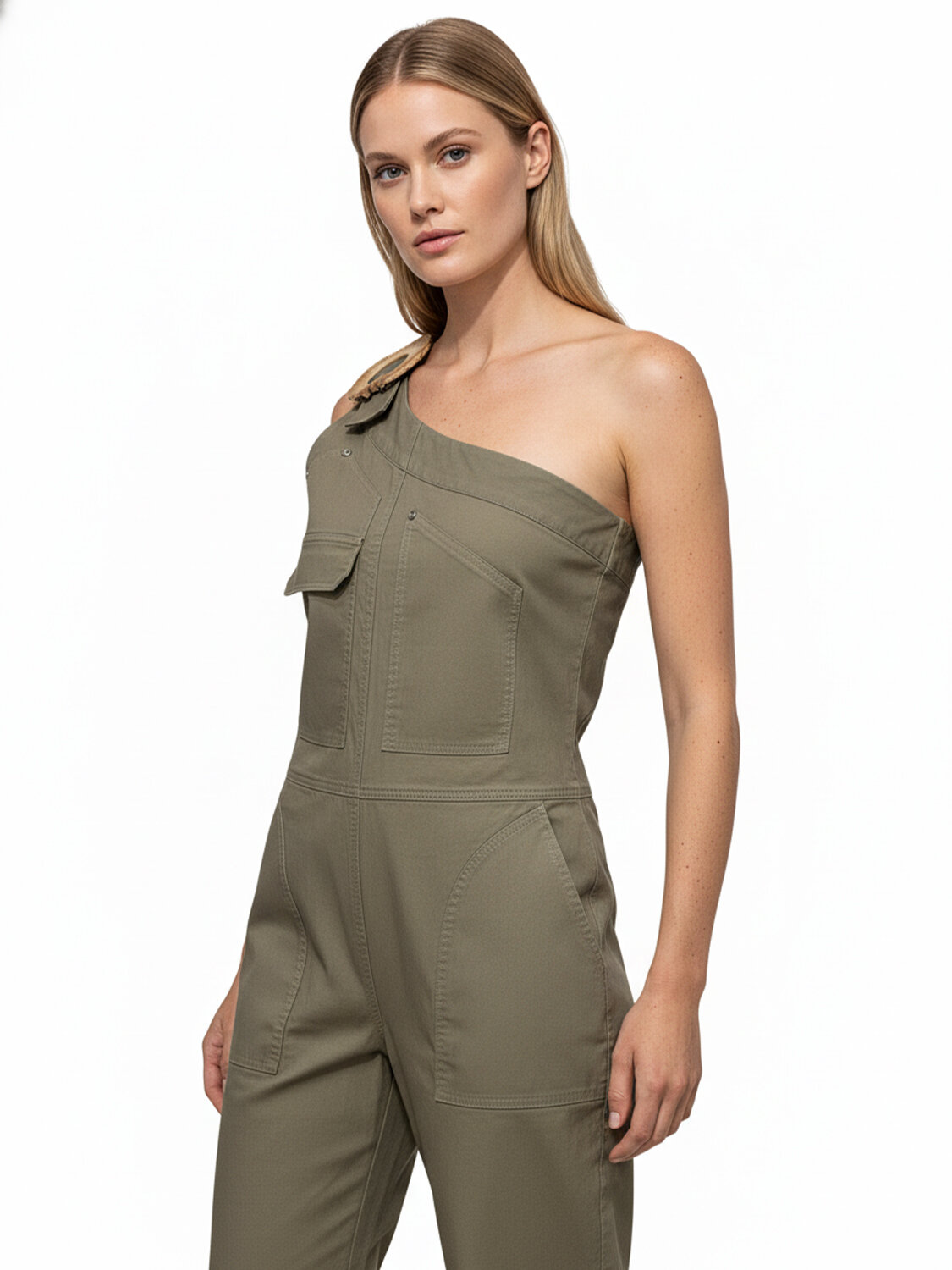 Haki Keten Karışımlı Oversize Tulum (1)