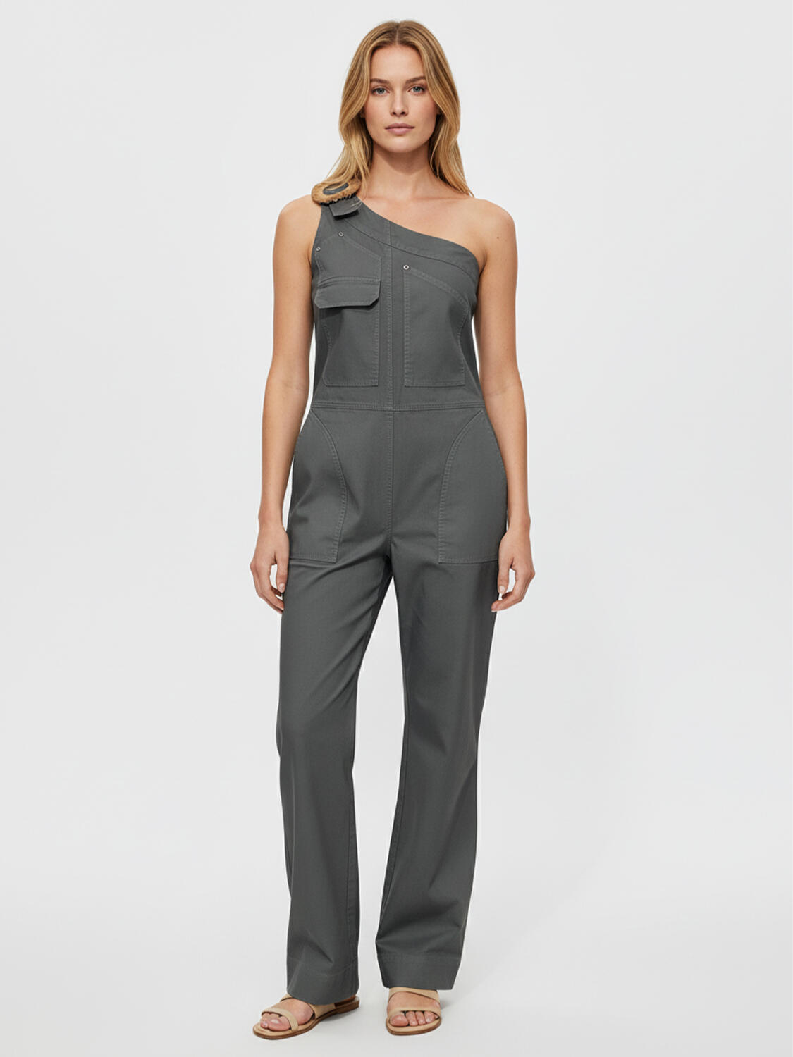 Haki Keten Karışımlı Oversize Tulum - 1