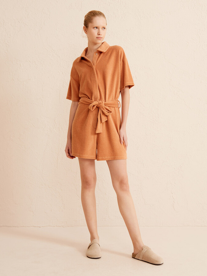 Kahverengi Regular Fit Pamuklu Havlu Tulum (1)