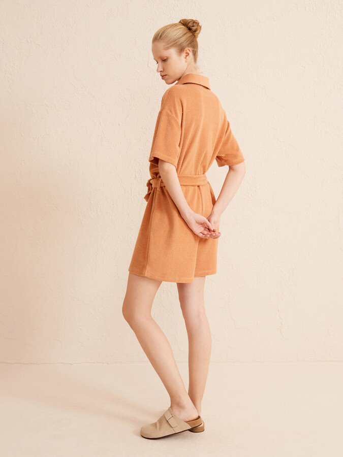 Kahverengi Regular Fit Pamuklu Havlu Tulum - 4