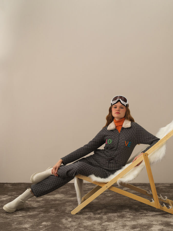 Koyu Gri Pamuk Dokulu Regular Fit Tulum - Xint