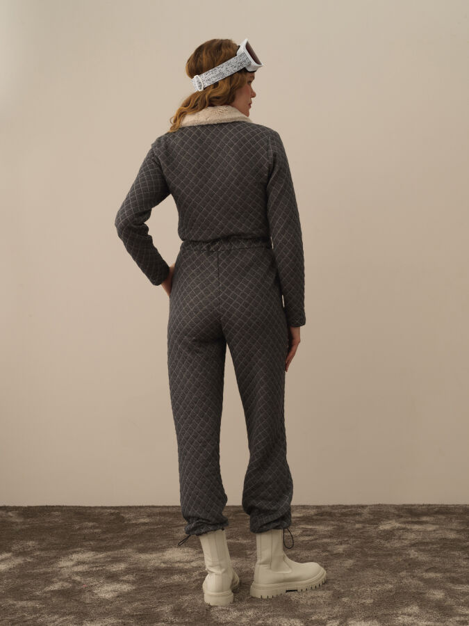 Koyu Gri Pamuk Dokulu Regular Fit Tulum - Xint