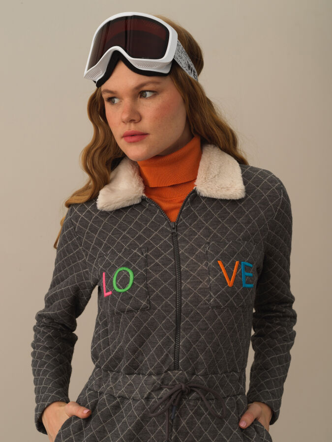 Koyu Gri Pamuk Dokulu Regular Fit Tulum - Xint